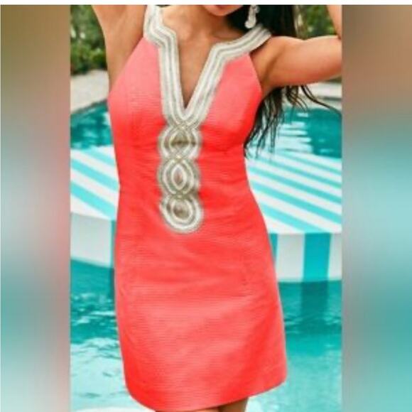Lilly Pulitzer Valli Shift Dress Cayenne Coral with metallic trim size 00 - Picture 2 of 14